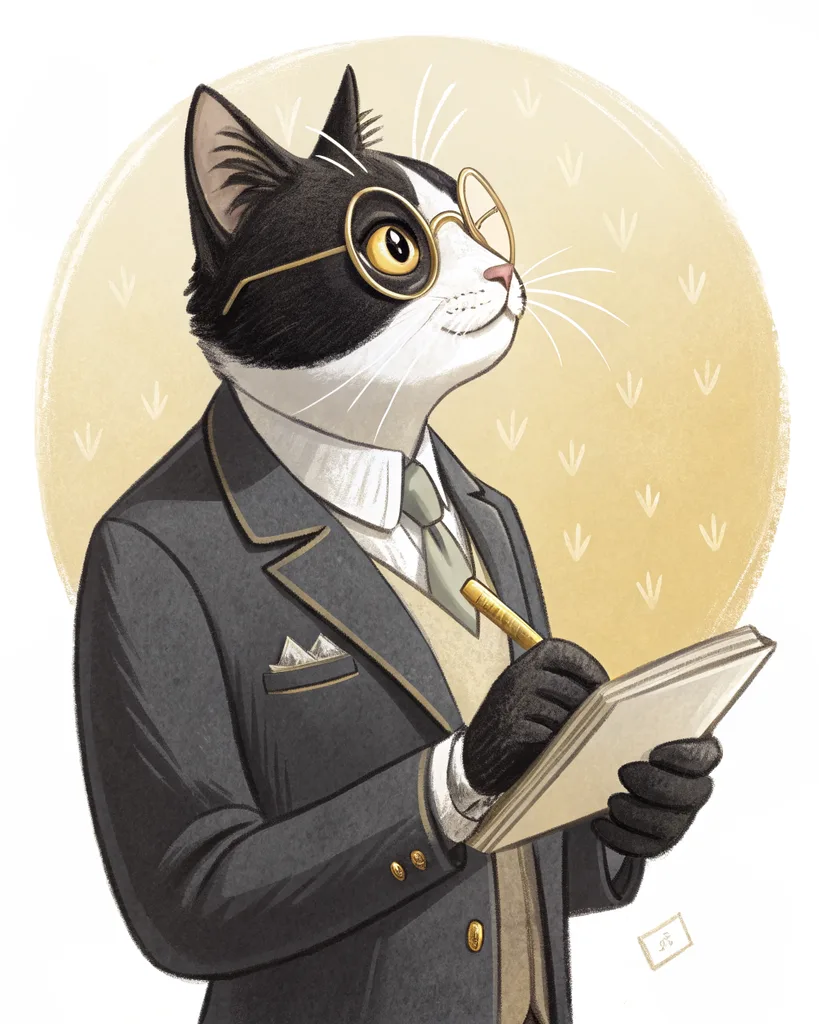 Figaro with notepad, listening